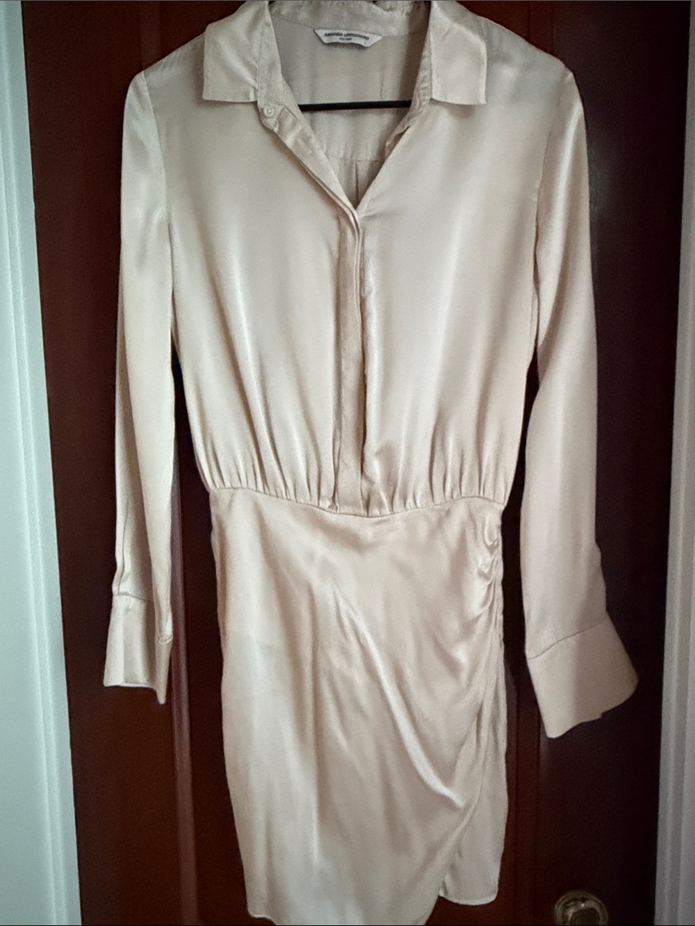 Amanda Uprichard Champagne Blush Long-Sleeve Shirt Dress